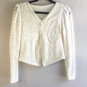 Beautiful unique rose lace lightweight blazer top sheer sleeve fleece lining y2k